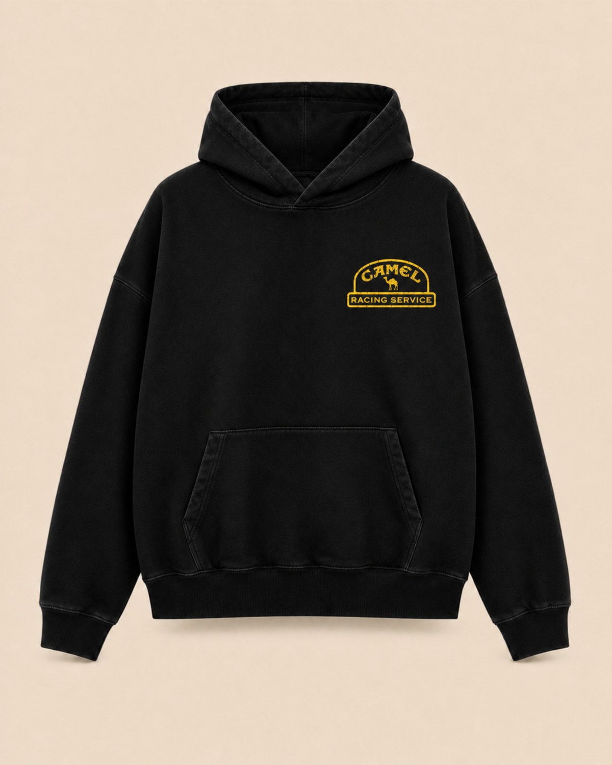 Camel Racing Service Hoodie — Black in black, front view