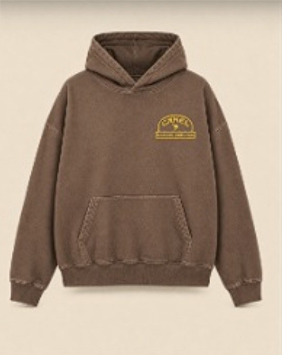 Camel Racing Service Hoodie — Brown in brown, front view